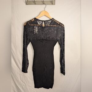 Guess Black Long Sleeve Lace Dress